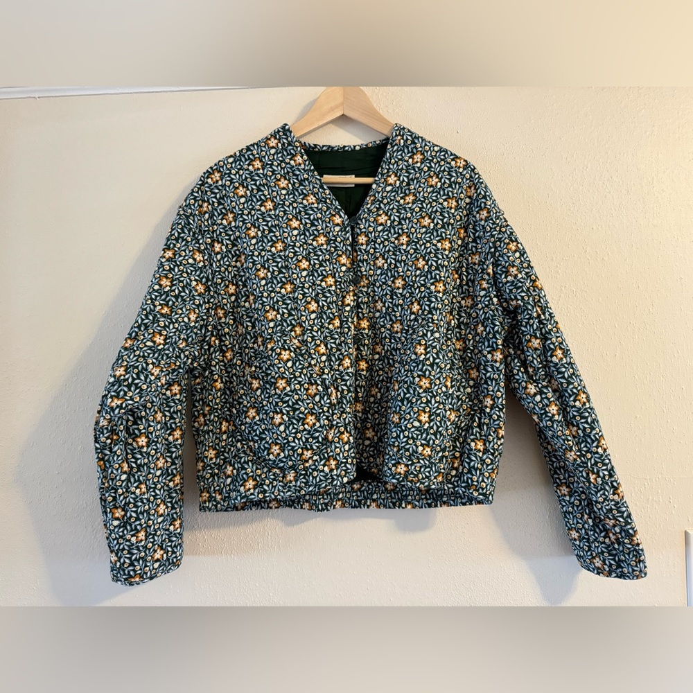 Universal Thread Floral Quilted Green Cropped Jacket